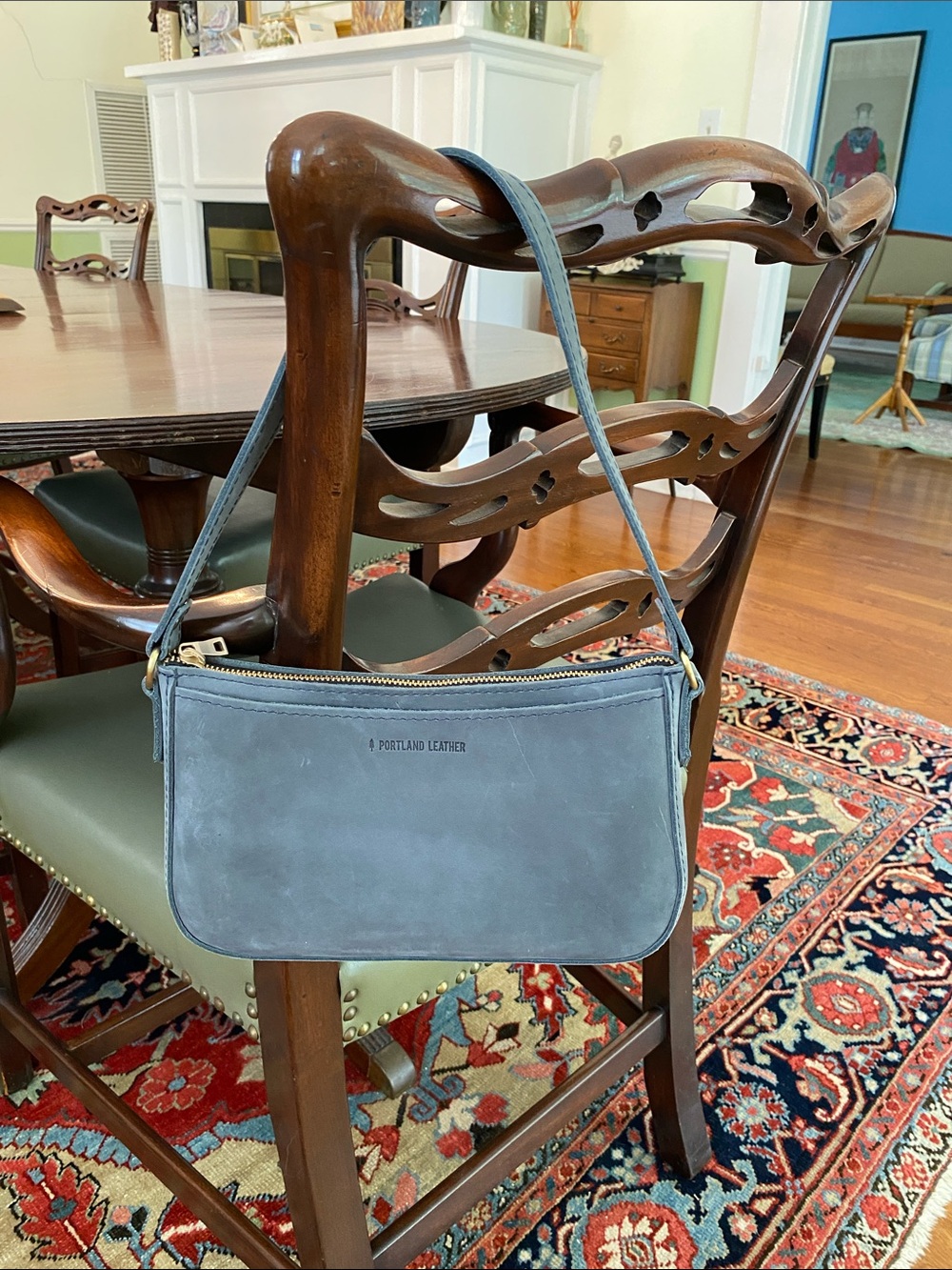 Portland Leather Goods Discontinued Blue Gray Storm Suede Shoulder Bag Purse - Picture 2 of 14